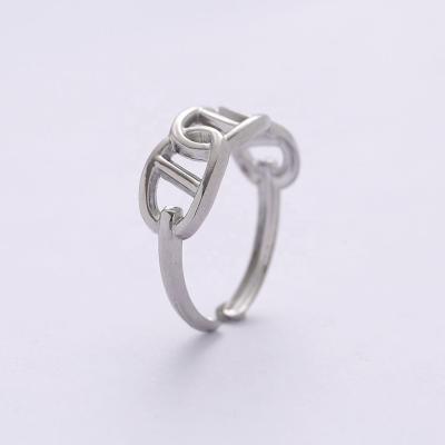 China FASHIONABLE good quality white gold plated stainless steel fashion anchor chain style openable ring for daily wear for sale