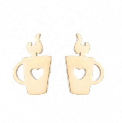 China Korean Style Stud/Korean Style Teapot & Teacup White Gold Color Stainless Steel Cute Minimalist Cute Tiny Earrings For Women for sale