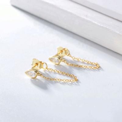 China FASHIONABLE S925 Sterling Silver Customized Water Drop Diamond Women Earrings Chain Earring for sale