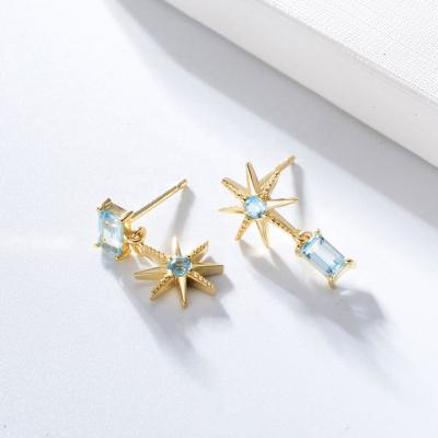 China S925 Sterling Silver Fashion Six Pointed Star Sapphire Square Zircon Earrings for sale