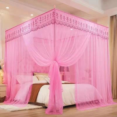 China 180*200*190cm Princess Queen Size Double Folded Mosquito Net Tent Mesh Embroidery Lace Pleated Mosquito Bed Canopy net for bed for sale