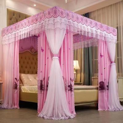 China 200*220*190cm Princess Queen Size Double Folded Mosquito Mosquito Net Tent Mesh Embroidery Lace Pleated Mosquito Net Tent For Bed for sale