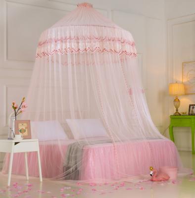 China Romantic Folded Princess Palace Circle Floor Lace Mosquito Net 10*1.35*2.6m Bed Lace Hang Round Canopy Mosquito Net for sale