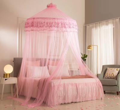 China Romantic Princess Folded 8.5*1.2*2.6m Palace Hang Round Hoop Canopy Ground Bed Lace Mosquito Net for sale