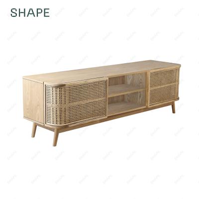 China Scandinavian Naval Forces of Norway TV Storage Bench 160 with 2 soft closing doors and 3 shelves in ash veneer with natrual rattan for sale