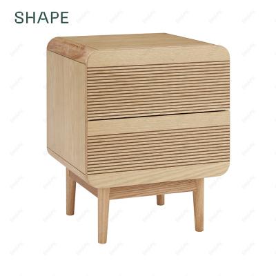 China 2 drawers SAPA v2 bedside table with 2 drawers in oak and oak veneer with grooves decoration for sale