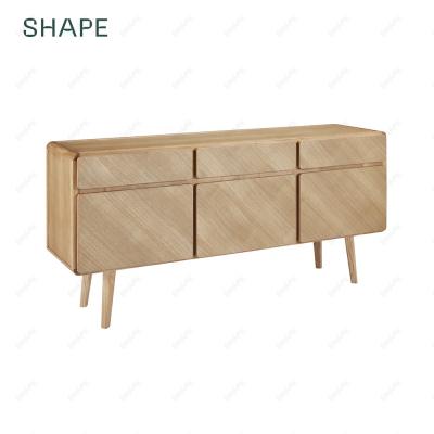 China 45 degree veneer ROUNDED storage unit 160 in solid ash and 45 degree ash veneer with 3 soft closing doors and 3 soft closing drawers for sale