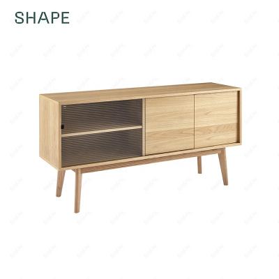 China Textured Glass Sliding Door & 2 adjustable shelves GLASS sideboard in ash and ash veneer with 2 push and pull doors 2 adjustable shelves and 1 textured glass sliding door for sale