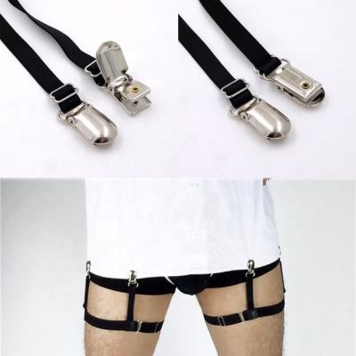 China 2 Pcs Men Shirt Stays Belt With Non Slip Locking Clips Keep Shirt Tucked Leg Thigh Suspender Garters Strap A0543 for sale