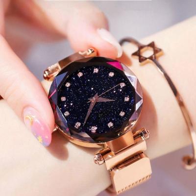 China Fashion \ Women's Geometric Quartz Outdoor Casual Wristwatches Dress Brand Rose Gold Mesh Magnet Buckle Popular Top Luxury Quartz Starry Watch for sale