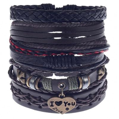 China Wholesale 4pcs/set Woven Vintage Feather Charm Leather Women Bracelets Punk Punk Jewelry BOHEMIA for sale