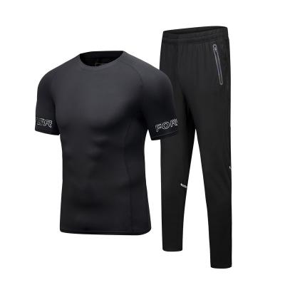 China Breathable Polyester Mens Sportswear Wholesale Custom Workout 2 Piece In 1 Set Sports Compression Pants for sale