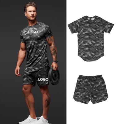 China Vedo Fitness Wear Custom Logo Polyester Camo Short Sleeve Breathable T-Shirt Shorts Compression Workout Men GYM Training Short Sets for sale