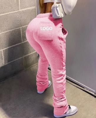 China Vedo Breathable Trouser Pants Dropshipping Logo Polyester Casual Sportswear Drawstring Custom Made Stacked Sweatpants Women for sale