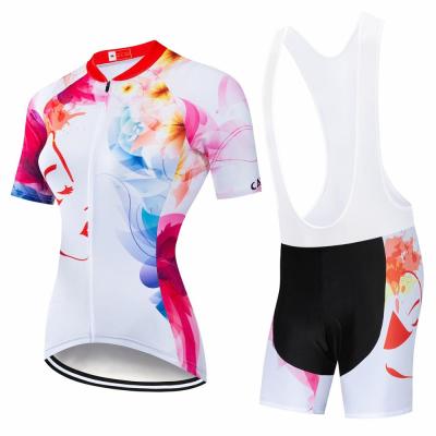 China Wholesale Custom Short Sleeve Padded Bib Breathable Shorts PRO Mountain Bike Road Bike Wear Cycling Jersey Top For Women for sale