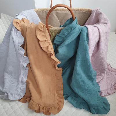 China Wholesale PORTABLE 100% Cotton Ruffle Baby Blanket Blankets for sale