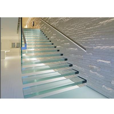 China Modern interior staircase with glass tread and glass balustrade for sale