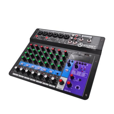 China Pro Accuracy 6 Channel Audio Professional Audio Stereo Mixer With Sound Card Digital DJ Mixer A8 for sale