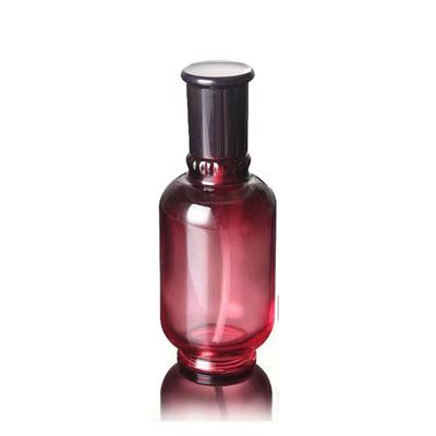 China 50ml 150ml Eco-friendly Recyclable Luxury Cosmetic Packaging Red Serum Lotion Pump Glass Bottle for sale