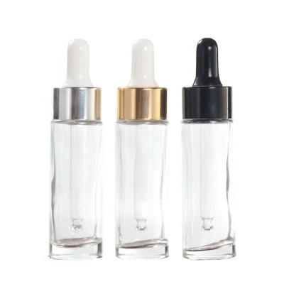 China LOW MOQ Gold 30ml Cap Eco-friendly Luxury Clear Cylinder Shape Glass Dropper Bottles for sale