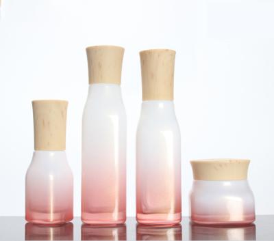 China Gradient Cosmetic Packaging 40ml 100ml 120ml Square Spray Emulsion Pump Glass Bottle for sale