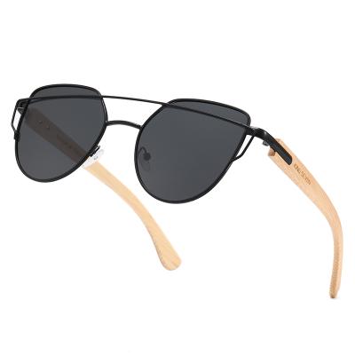 China New Fashion Sunglasses Bridge Style Metal Frame UV400 Cat Eye Sunglasses Double With Bamboo Tample for sale