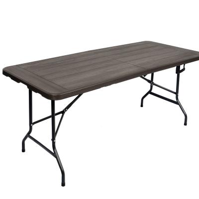 China 6FT Sturdy 180cm Portable Outdoor Garden Rectangle Wood Grain Easy Carry Plastic Folding Table for sale