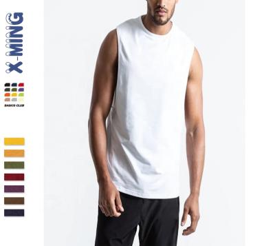 China QUICK DRY cheap white sleeveless T-shirt vest men cotton custom printed tank top summer fitness muscle sports vest man simple for sale