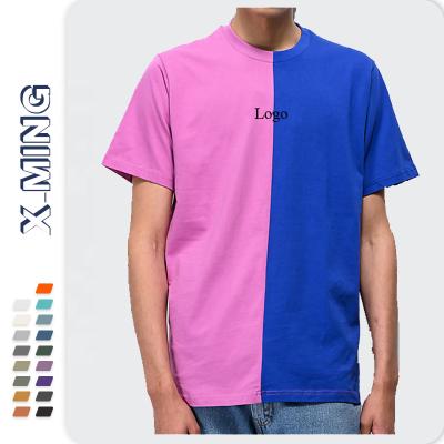 China Wholesale Patchwork Men's Half Color Anti-wrinkle T-shirt streetwear fashion tee knitted simple custom logo silk printing t shirts top for sale