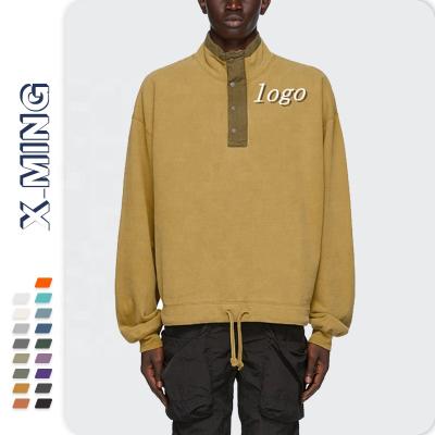 China wholesale Anti-wrinkle button plus size sweatshirt edge string cargo drop shoulder empty solid outdoor mens sweatshirt with high quality for sale