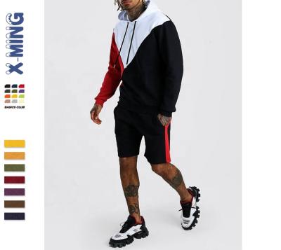 China Outdoor Men Sportswear Patchwork Cotton Fitness Hoodies QUICK DRY Side Stripe Drawstring Shorts Fit Casual Running Tracksuit for sale