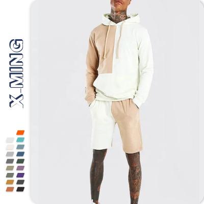 China Good quality breathable wholesale ome print cotton half color block hoodie sportswear contrast sweat shorts set oversized tracksuit for sale