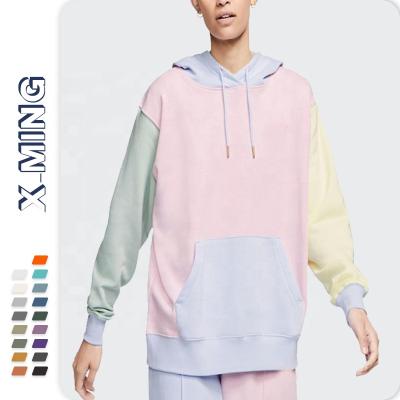 China Anti-pilling custom design embroidery patchwork multi color block hoodies female oversized cotton fitted pullover lady sweatshirt for sale