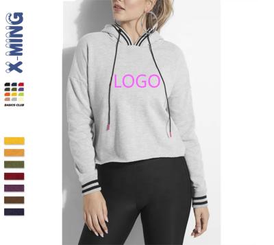 China Custom lady embroidery anti-shrink white factory long sleeves gym fitness top pullover streetwear drawstring hoodies with good quality for sale