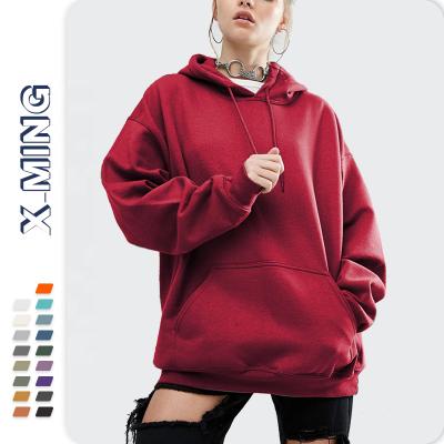 China Anti-wrinkle OEM brand logo casual loose cotton plus size hoodies women oversized plain solid white ladies sweatshirt high quality for sale