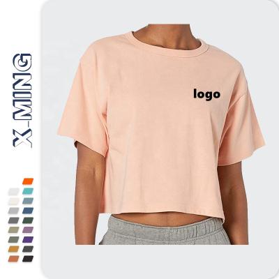 China wholesale cheap top basic casual white tee Anti-wrinkle crop t-shirt women lady prices summer custom simple logo cropped t shirts for women for sale