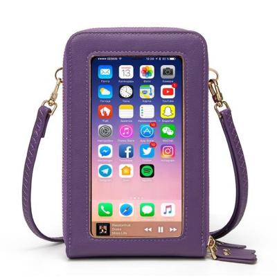 China 2021 Anti-fall DropShipping Products Women PU Leather Cell Phone Storage Bags Metal Zipper Card Holder Shoulder Bags for sale