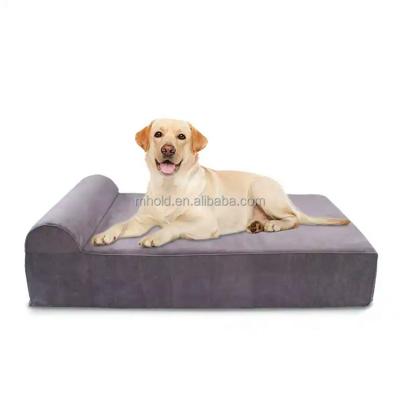 China Hot Sale Anti-bacteria Memory Foam Orthopedic Dog Bed With Detachable Rectangular Pillow Dog Beds for sale