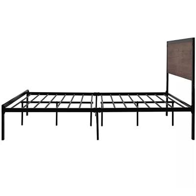 China Dorm Metal Platform Home Bedroom Furniture Convertible Heavy Duty Wooden Bed with Wooden Headboard, Modern Double Bed Frame for sale