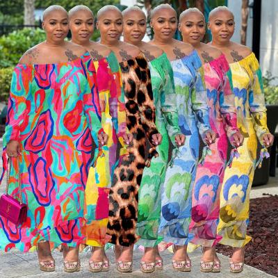 China Anti-Static Fall Clothing For Women Plus Size Long Sleeved Off-the-shoulder Graphic Print Maxi Dress for sale