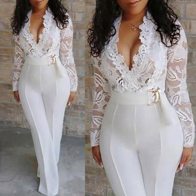 China Anti-pilling European And American Lace White Jumpsuit Formal Romper And Jumpsuit Short Girl Women Summer Clothes Sexy Jumpsuit for sale