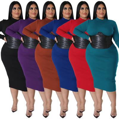 China Anti-Static Women Fall Fashion Plus Size Women's Stylish Solid Color Long Sleeve Bodycon Dress for sale