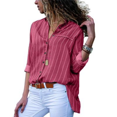 China 2019 New Anti Shrink Striped Button Women Tops And Blouses Casual Long Sleeve Blouse Office Ladies Shirt for sale