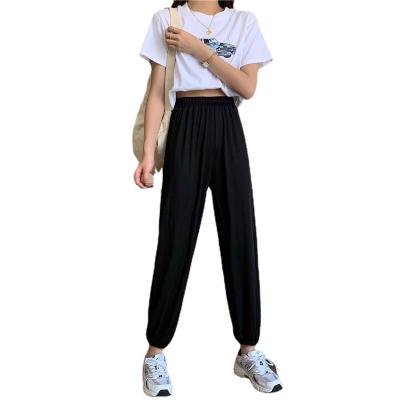 China Anti-Wrinkle Ice Silk Bloomers Pants Women's Summer Straight Sports Pants High Waist Leisure Sports Casual Pants for sale