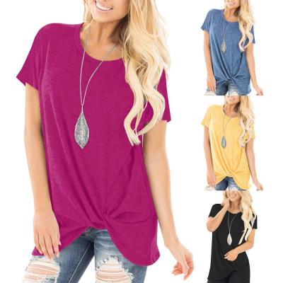 China New Fashion Anti-Shrink Trend Women's Clothing Round Neck Tied Shirt Short Sleeve T-Shirt for sale