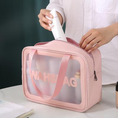 China Normcore/Women's Minimalist Cosmetic Bag Large Capacity Transparent PVC Translucent Frosted Portable Storage Bags Makeup for sale