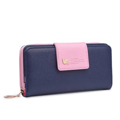 China Simple Women's Sale Cell Phone Bag Long Wallet Contrast Color Bird Large Capacity Purse Clutch Hot Buckle Anti-theft for sale