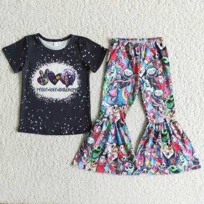 China Casual Peace Love Bleached Shirt Pants Halloween Outfits Wholesale Kids Clothes Girls Dress Sets for sale