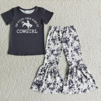 China 2021 Cowgirl Bottom Bell Match Shirt Casual Black Pants Children's Clothing Sets Girls Teen Clothes for sale