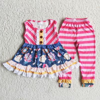 China Casual hot sale ready to ship tunic match stripe floral spats set baby clothes children's clothing china for sale